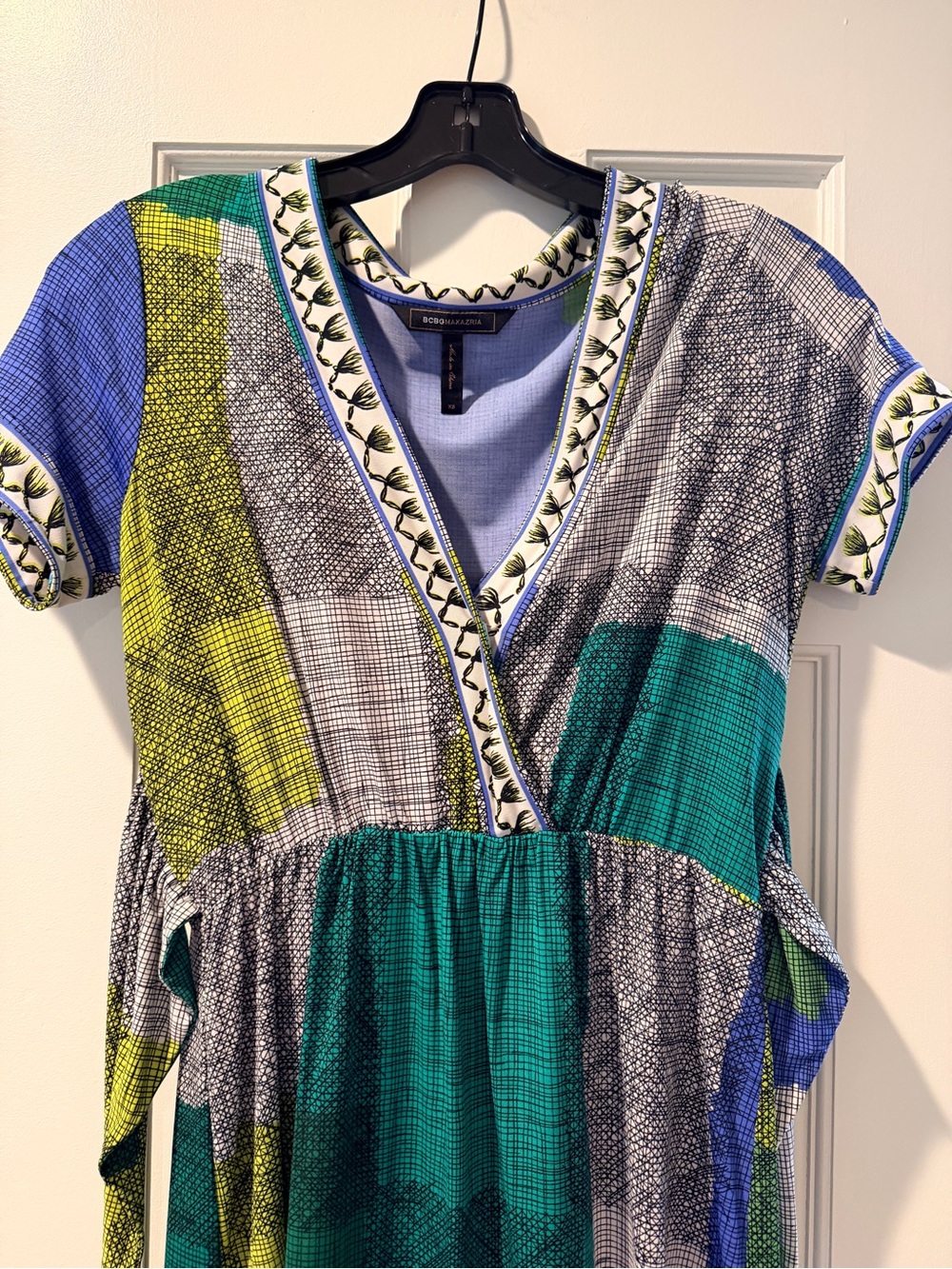 BCBGMaxAzria Teal, Green & Blue Patchwork V-Neck Tunic